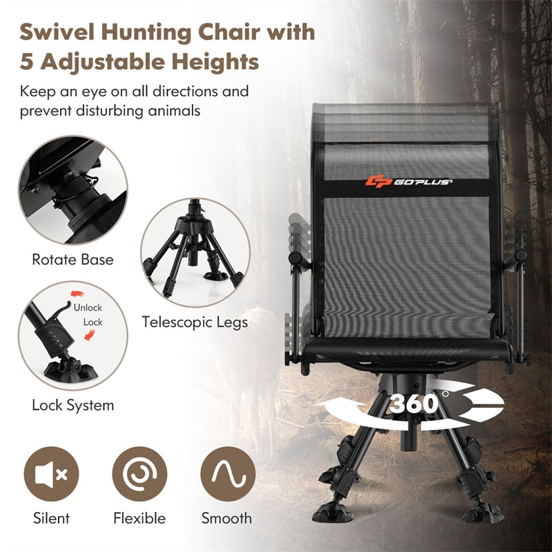 360° Swivel Hunting Blind Chair Adjustable Height Folding Chair with 4 Adjustable Legs & Armrests