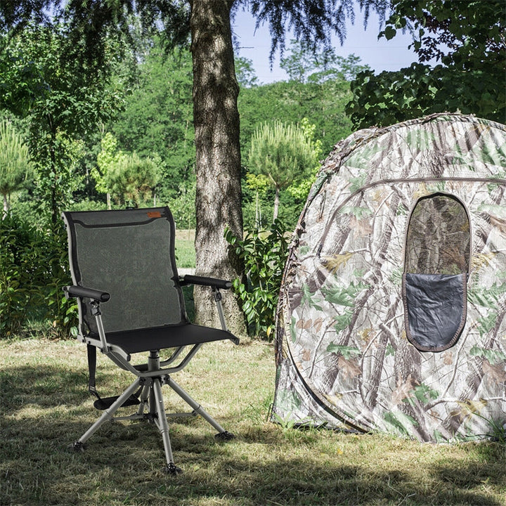 360° Silent Swivel Hunting Blind Chair Portable Folding Chairs with Adjustable Aluminum Legs &amp; Armrests