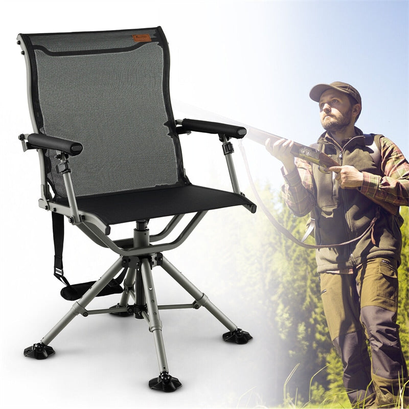 360° Silent Swivel Hunting Blind Chair Portable Folding Chairs with Adjustable Aluminum Legs &amp; Armrests