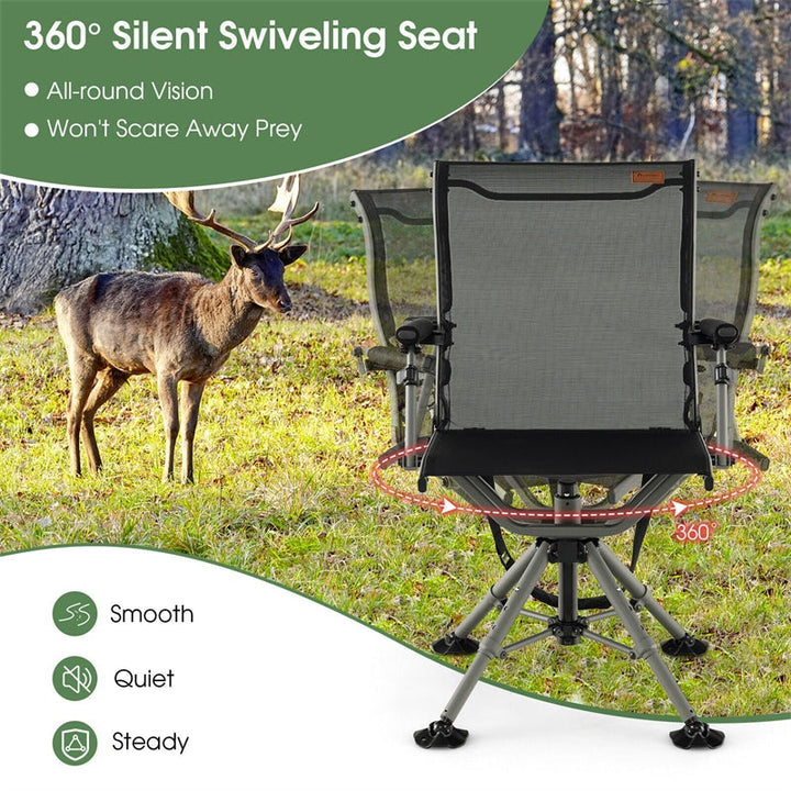 360° Silent Swivel Hunting Blind Chair Portable Folding Chairs with Adjustable Aluminum Legs &amp; Armrests