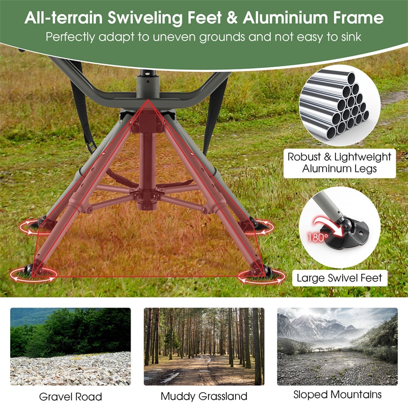 360° Silent Swivel Hunting Blind Chair Portable Folding Chairs with Adjustable Aluminum Legs &amp; Armrests