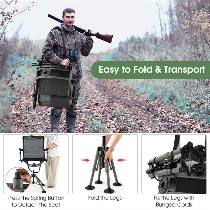 360° Silent Swivel Hunting Blind Chair Portable Folding Chairs with Adjustable Aluminum Legs &amp; Armrests