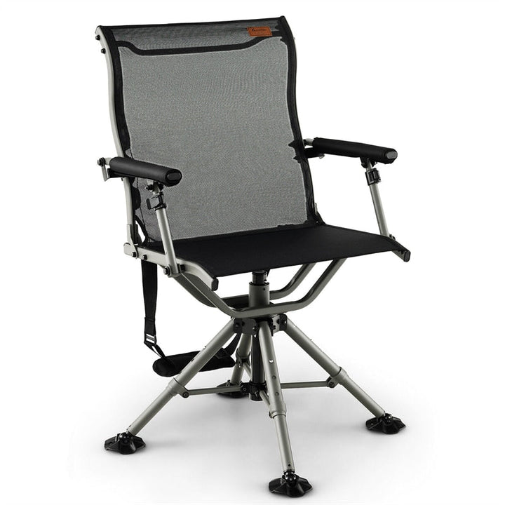 360° Silent Swivel Hunting Blind Chair Portable Folding Chairs with Adjustable Aluminum Legs &amp; Armrests
