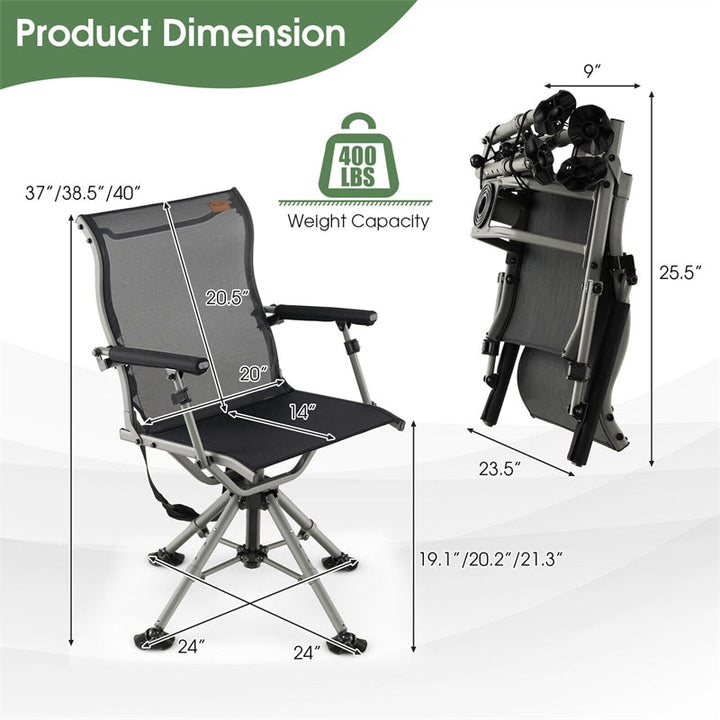 360° Silent Swivel Hunting Blind Chair Portable Folding Chairs with Adjustable Aluminum Legs &amp; Armrests