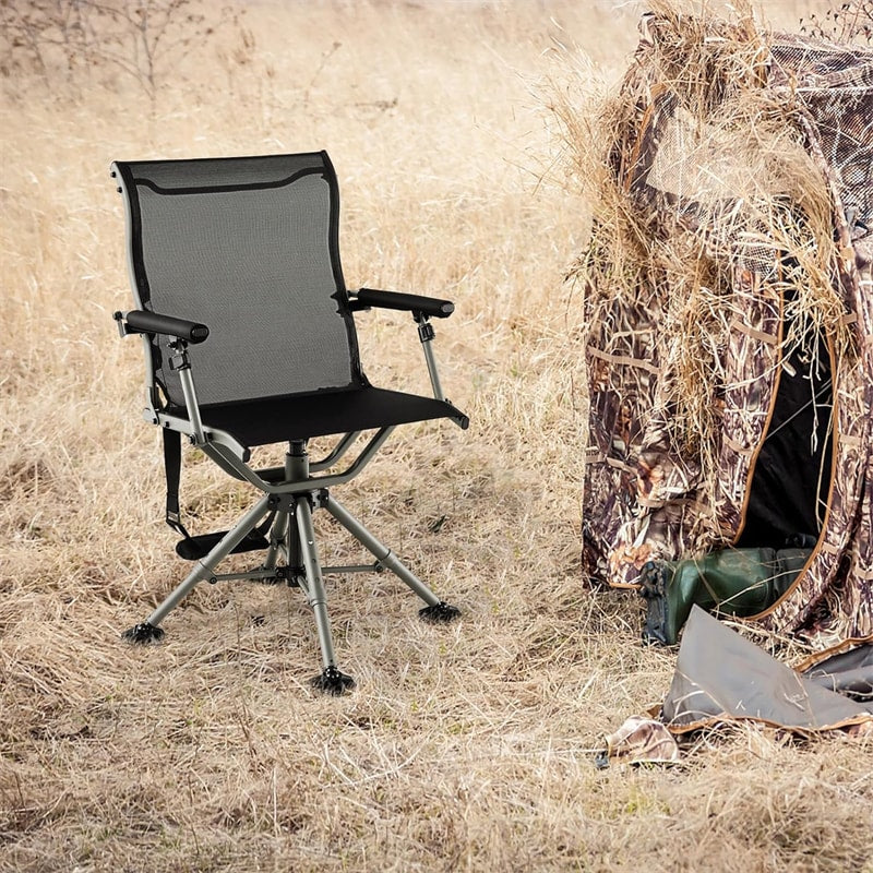360° Silent Swivel Hunting Blind Chair Portable Folding Chairs with Adjustable Aluminum Legs &amp; Armrests
