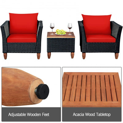 3 Pieces Outdoor Wicker Furniture Set Patio Conversation Sofa Set with Cushion and Table