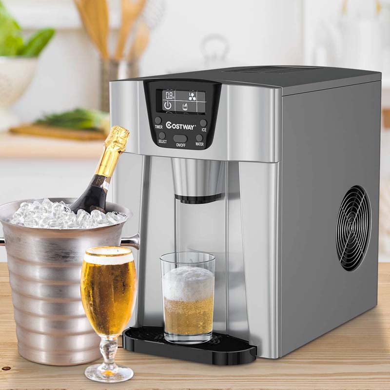 36LBS/24H Portable 2 In 1 Countertop Ice Maker Machine Water Dispenser with Auto-Clean Function