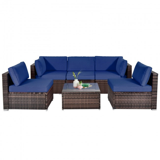 6 Pieces Outdoor Rattan Sectional Conversation Sofa Set Patio Furniture Set with Cushion and Table