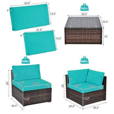 6 Pieces Outdoor Rattan Sectional Conversation Sofa Set Patio Furniture Set with Cushion and Table