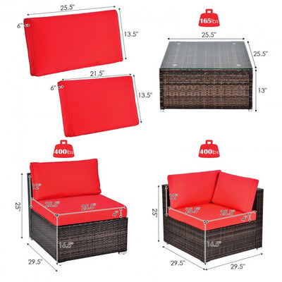 6 Pieces Outdoor Rattan Sectional Conversation Sofa Set Patio Furniture Set with Cushion and Table