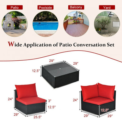 7 Pieces Outdoor Patio Rattan Furniture Set Wicker Sofa Sectional Conversation Set with Cushions and Tempered Glass Tea Table