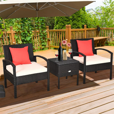 3PCS PE Rattan Wicker Patio Conversation Set with Removable Cushion and Coffee Table