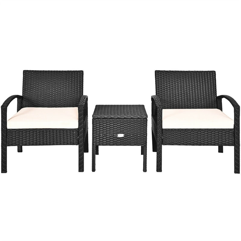 3PCS PE Rattan Wicker Patio Conversation Set with Removable Cushion and Coffee Table