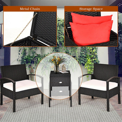 3PCS PE Rattan Wicker Patio Conversation Set with Removable Cushion and Coffee Table