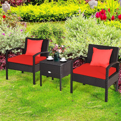 3PCS PE Rattan Wicker Patio Conversation Set with Removable Cushion and Coffee Table