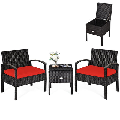 3PCS PE Rattan Wicker Patio Conversation Set with Removable Cushion and Coffee Table