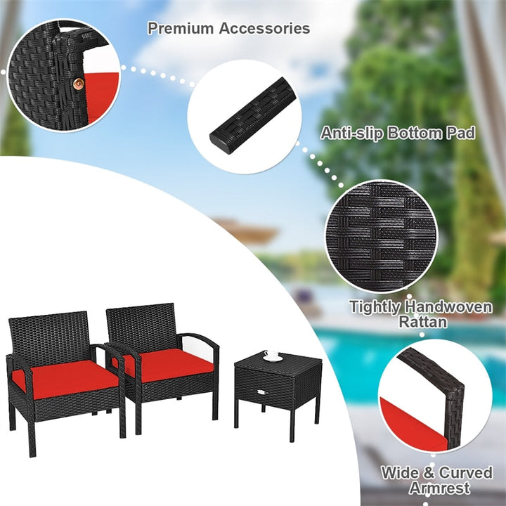 3PCS PE Rattan Wicker Patio Conversation Set with Removable Cushion and Coffee Table