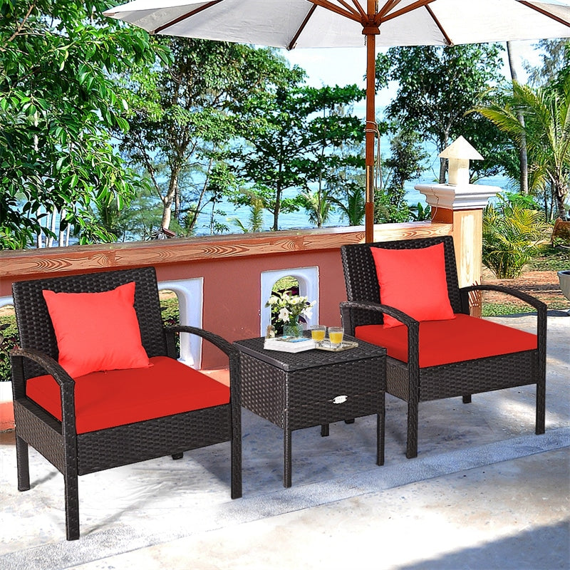 3PCS PE Rattan Wicker Patio Conversation Set with Removable Cushion and Coffee Table