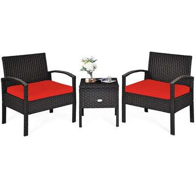 3PCS PE Rattan Wicker Patio Conversation Set with Removable Cushion and Coffee Table