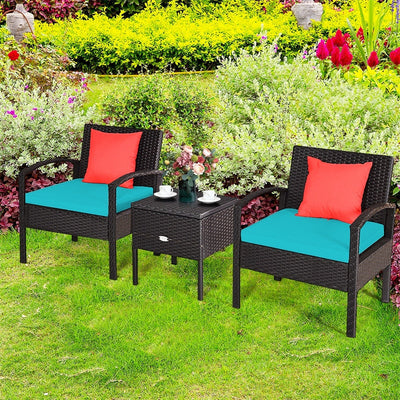 3PCS PE Rattan Wicker Patio Conversation Set with Removable Cushion and Coffee Table