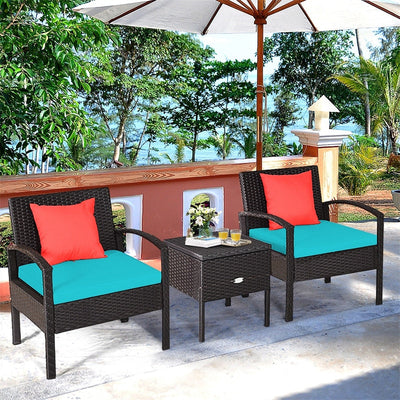 3PCS PE Rattan Wicker Patio Conversation Set with Removable Cushion and Coffee Table