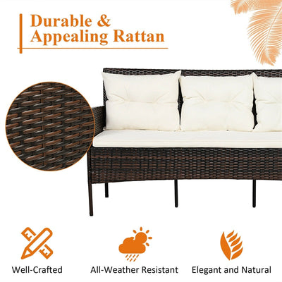 3 PCS Patio Rattan Conversation Set Outdoor Furniture Set with Cushions