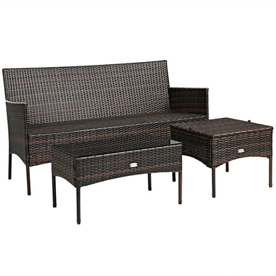 3 PCS Patio Rattan Conversation Set Outdoor Furniture Set with Cushions