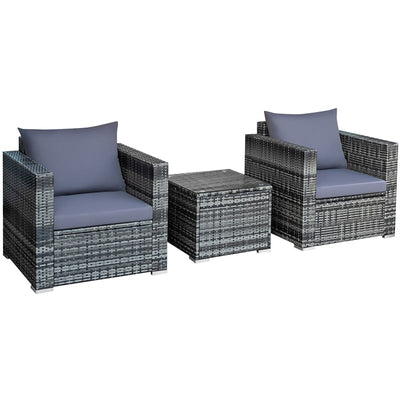 3 Pieces Outdoor Wicker Furniture Set Patio Rattan Sofa Set with Washable Cushion