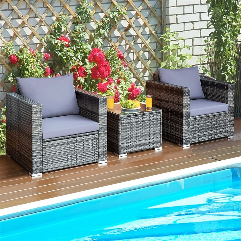 3 Pieces Outdoor Wicker Furniture Set Patio Rattan Sofa Set with Washable Cushion