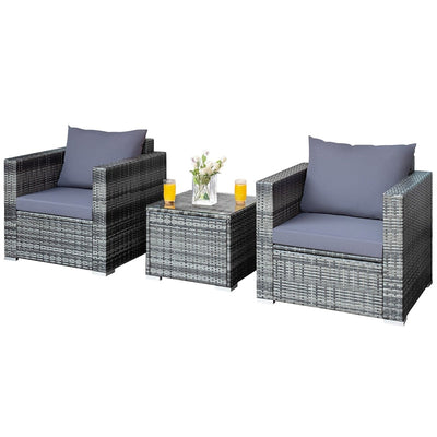 3 Pieces Outdoor Wicker Furniture Set Patio Rattan Sofa Set with Washable Cushion