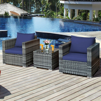 3 Pieces Outdoor Wicker Furniture Set Patio Rattan Sofa Set with Washable Cushion