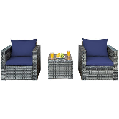 3 Pieces Outdoor Wicker Furniture Set Patio Rattan Sofa Set with Washable Cushion