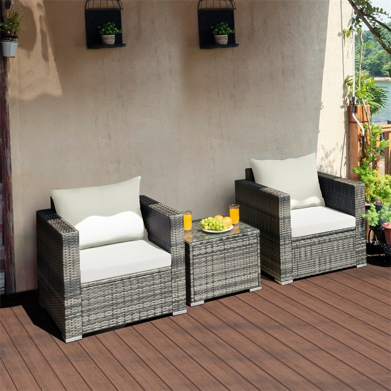 3 Pieces Outdoor Wicker Furniture Set Patio Rattan Sofa Set with Washable Cushion