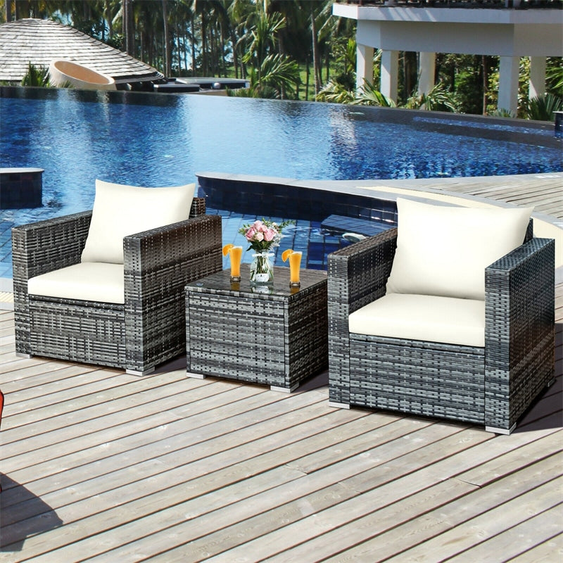 3 Pieces Outdoor Wicker Furniture Set Patio Rattan Sofa Set with Washable Cushion