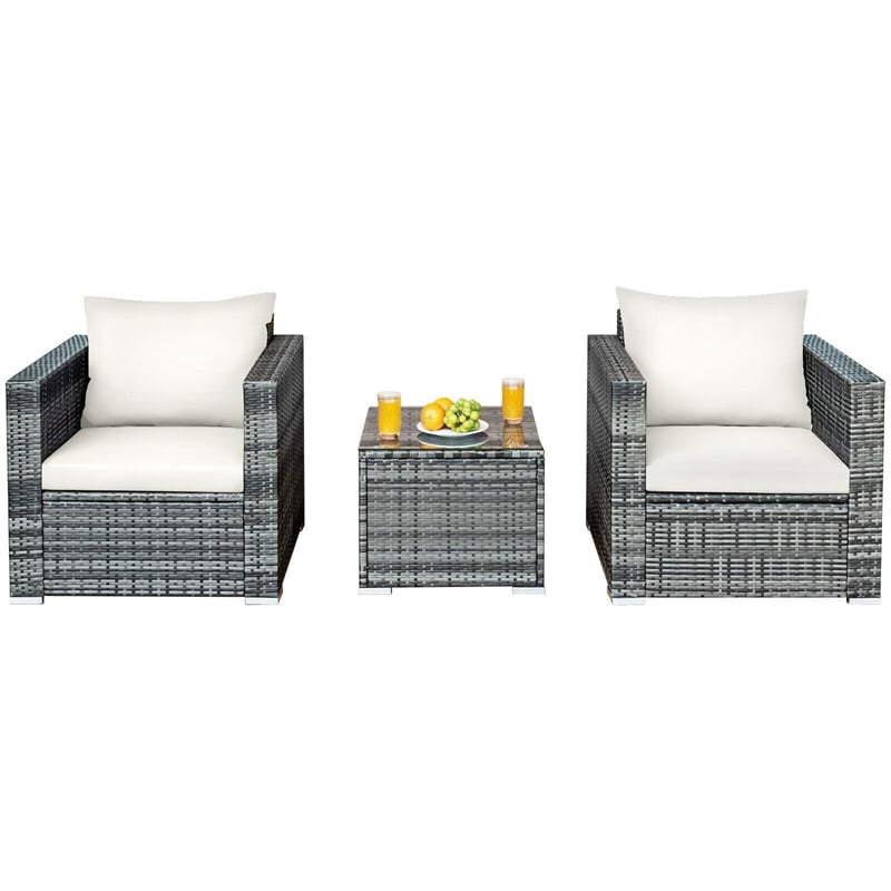 3 Pieces Outdoor Wicker Furniture Set Patio Rattan Sofa Set with Washable Cushion