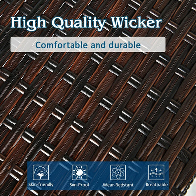 3 Piece Wicker Outdoor Lounge Chair Set Acacia Wood Chaise with Folding Side Table