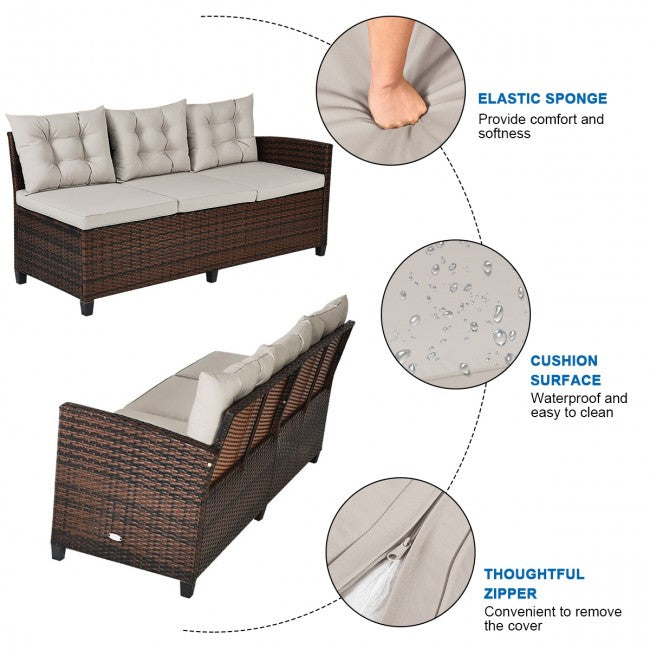 3 Pieces Outdoor Rattan Furniture Set Patio Corner Sofa Set with Cushion and Coffee Table