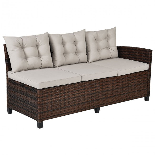 3 Pieces Outdoor Rattan Furniture Set Patio Corner Sofa Set with Cushion and Coffee Table