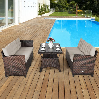 3 Pieces Outdoor Rattan Furniture Set Patio Corner Sofa Set with Cushion and Coffee Table