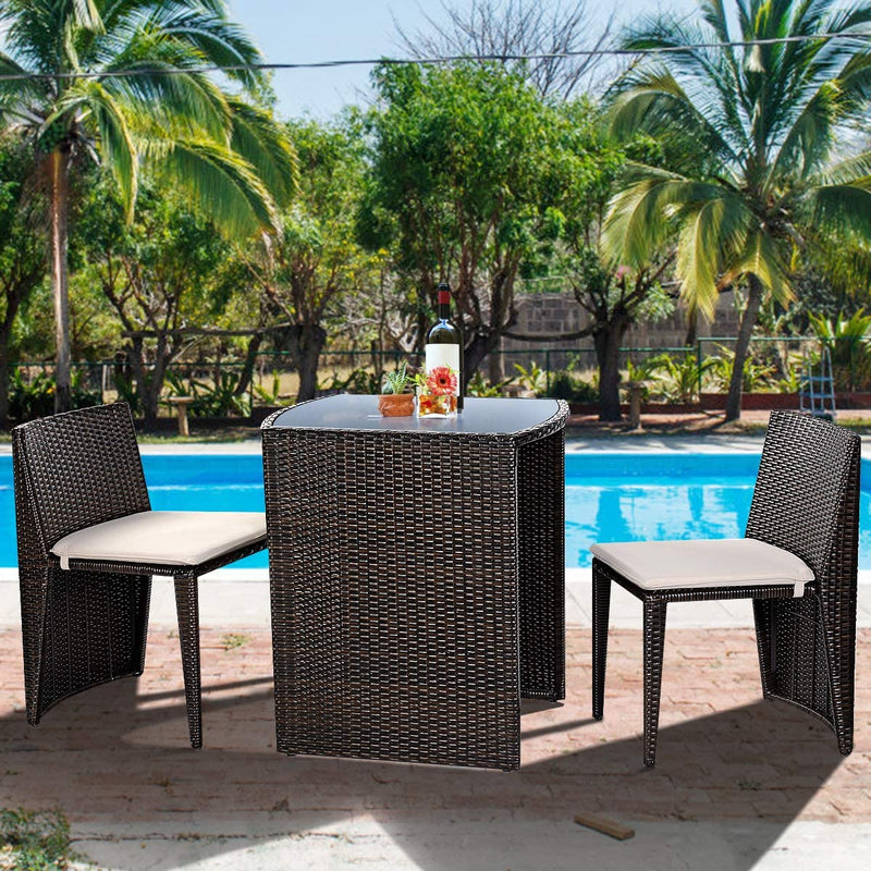 3 Pieces Outdoor Wicker Conversation Bistro Set Patio Rattan Dining sets with Cushion