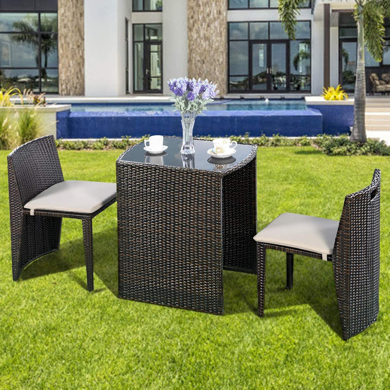 3 Pieces Outdoor Wicker Conversation Bistro Set Patio Rattan Dining sets with Cushion