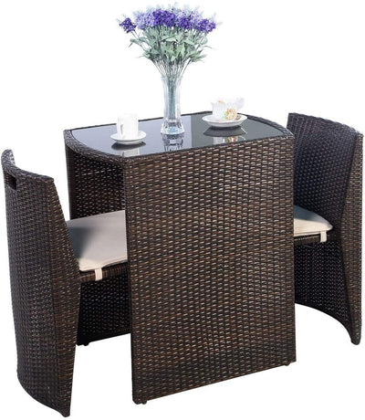 3 Pieces Outdoor Wicker Conversation Bistro Set Patio Rattan Dining sets with Cushion