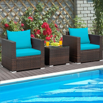 3 Pieces Patio Rattan Furniture Set Conversation Sofa Set with Cushion