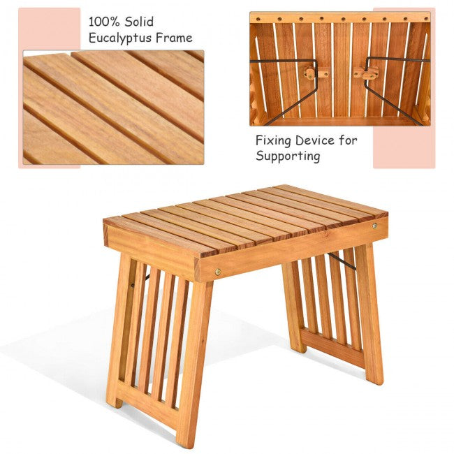 3 Pieces Outdoor Wooden Folding Chaise Lounge Chair with Side Table and Cushion