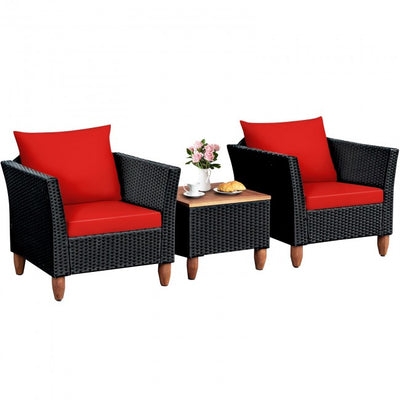 3 Pieces Outdoor Wicker Furniture Set Patio Conversation Sofa Set with Cushion and Table