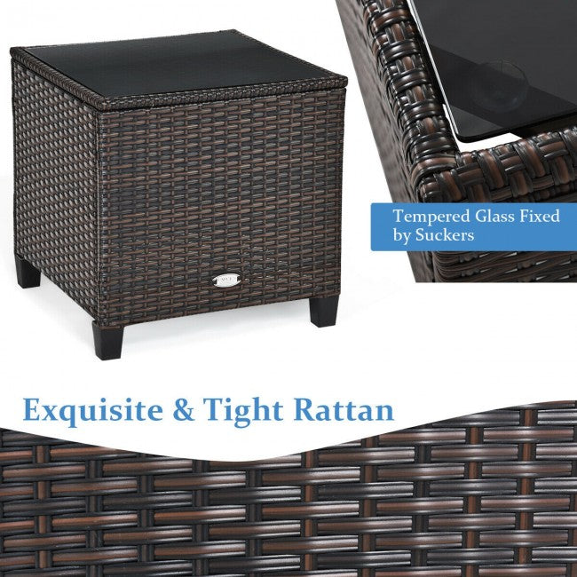 3 Pieces Rattan Patio Furniture Set Outdoor Conversation Bistro Set with Cushion and Coffee Table