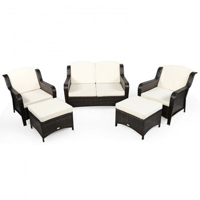 5 Pieces Patio Rattan Sofa Set outdoor conversation set with Cushion and Ottoman