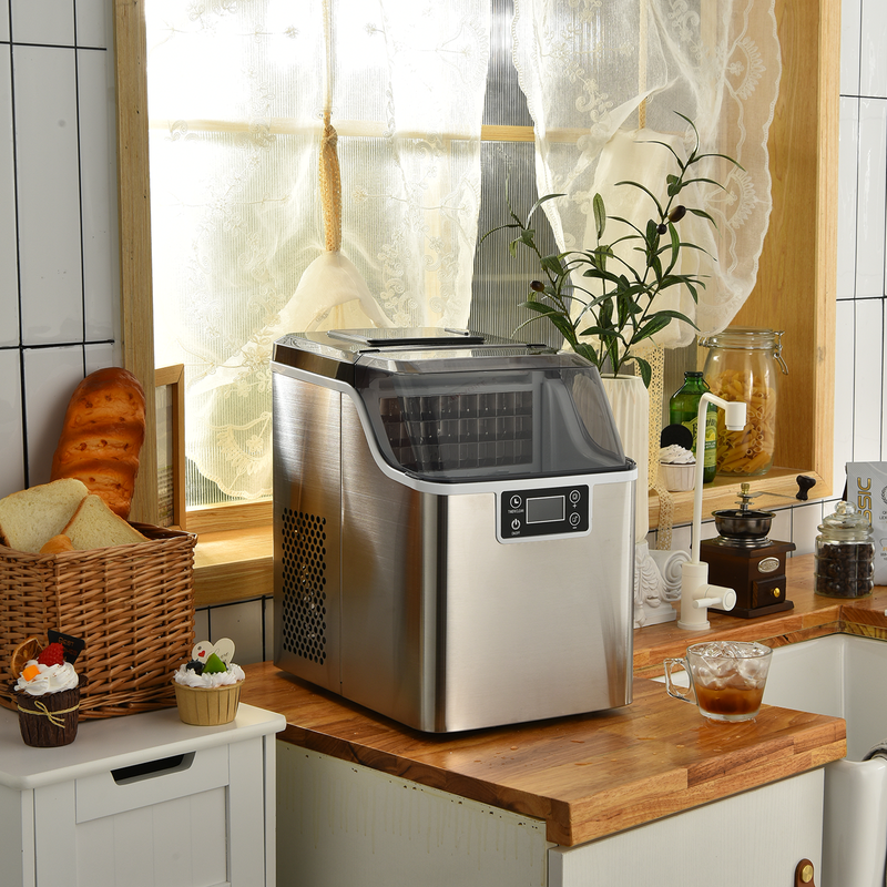 Electric Countertop Ice Maker with Ice Scoop and Basket