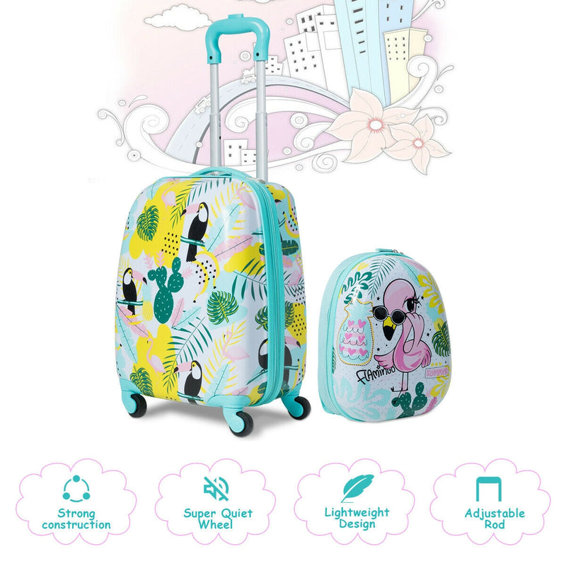 2 Pieces Kids Luggage Set 12-inch Backpack and 16-inch Rolling Suitcase Travel