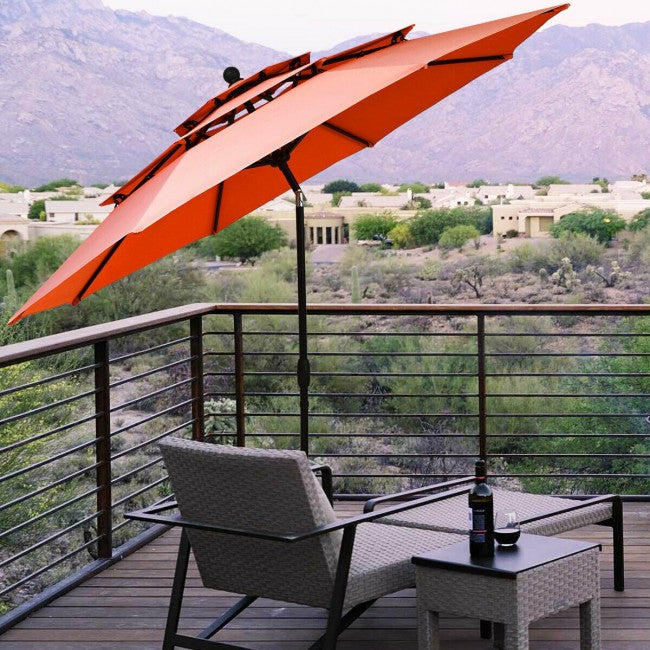 10ft Outdoor Patio 3 Tier Vented Offset Umbrella with 1.5" Aluminum Pole and 8 Sturdy Ribs